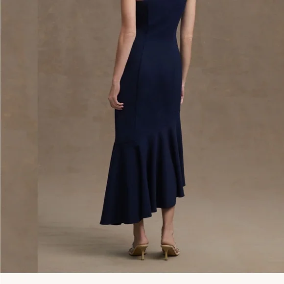 BHLDN | Dresses | Nwt Ainsley Oneshoulder Ruffle Crepe Midi Dress Size 4  Navy | Poshmark